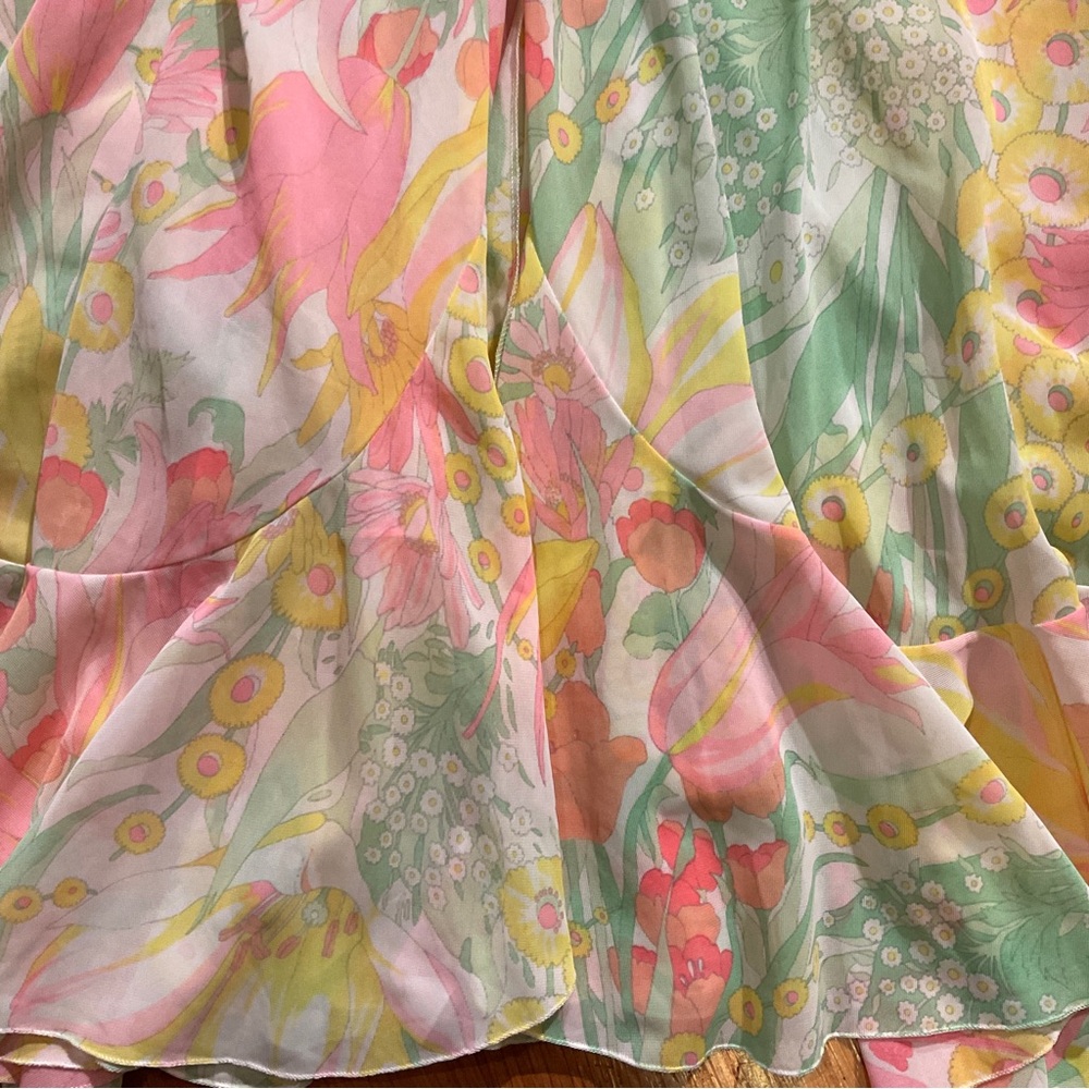 Vintage Claire Sandra By Lucie Ann Ruffled Floral Robe - Gem
